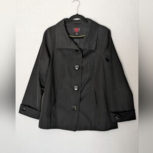 Gallery Women's Black Updated Short Trenchcoat A-line Raincoat Size Small Jacket